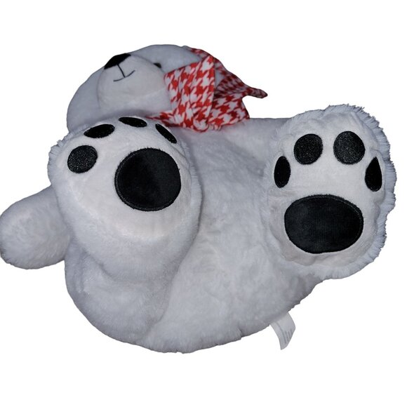 Polar Bear 17 inch Plush Teddy White Red Gingham Bow Ears Stuffed Animal Toy - Picture 3 of 4